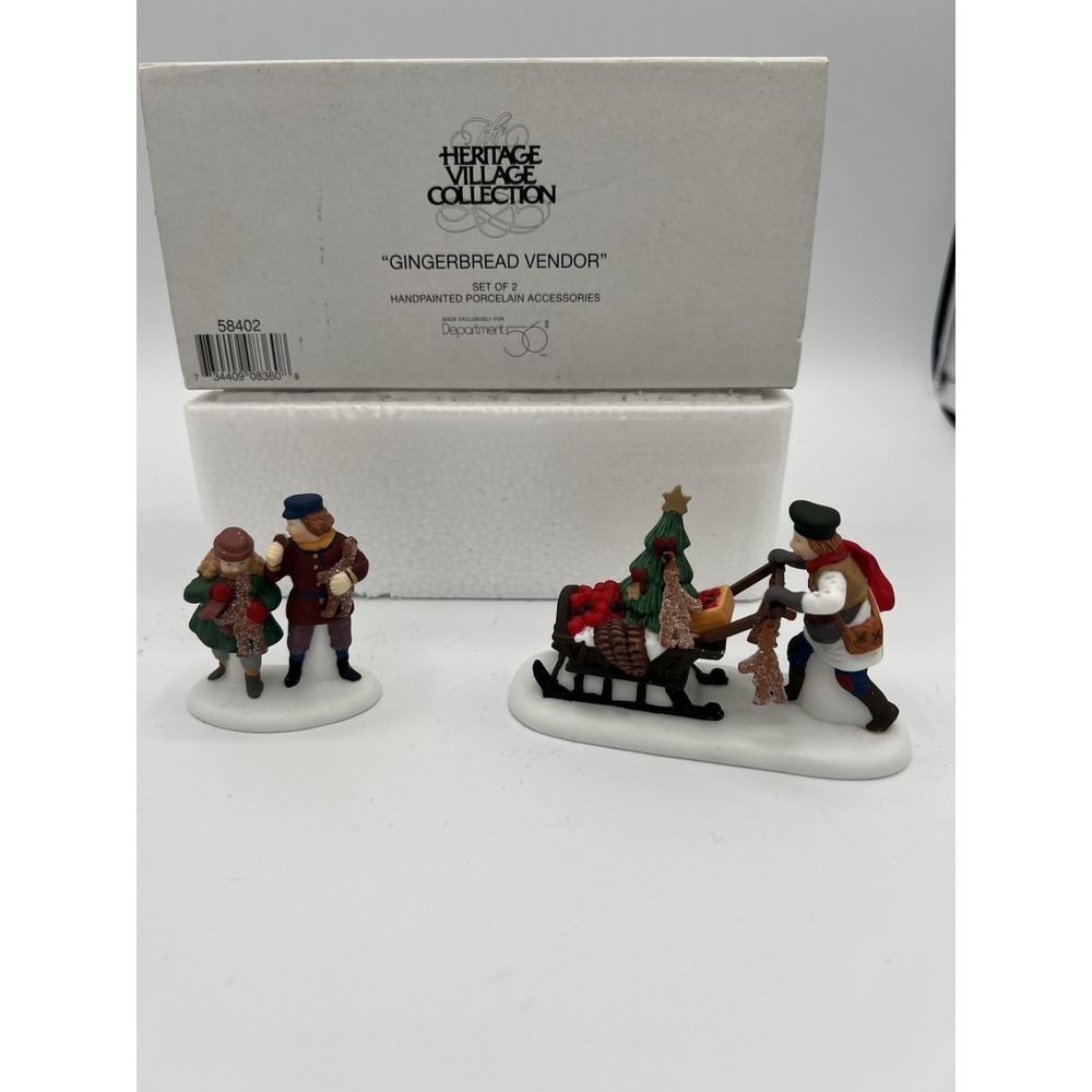 🍬 Dept 56 Heritage Village "Gingerbread Vendor" – 2 Pc Accessory Set -EUC